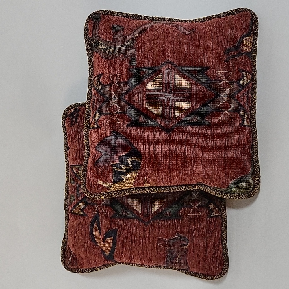 Set of (2) Southwestern Style Inspired Accent Throw Pillows, 12" X 12"
